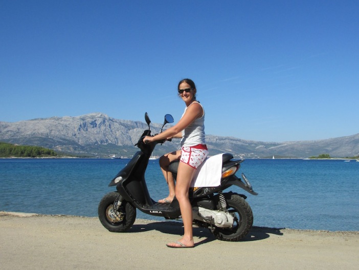 Riding a scooter to explore the beaches outside of Korcula