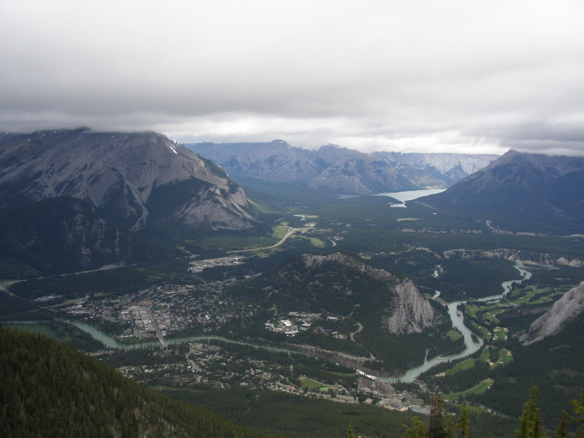 Looking down on the town of Banff from the look out at the top of Sulphur Mountain.